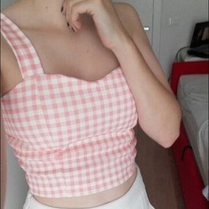 Pink Gingham Bustier Crop Top